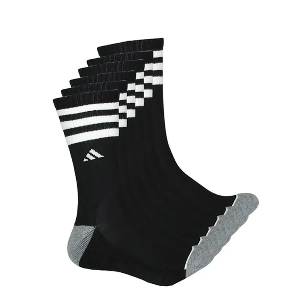 adidas - Men's 3 Stripe Cushioned 6 Pack Crew Socks (GB7952)