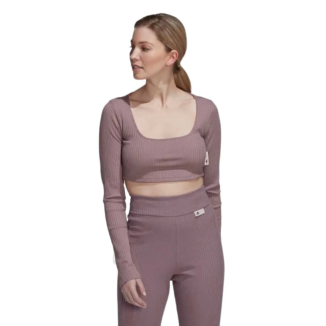 adidas - Women's Studio Lounge Ribbed Cropped T-Shirt (HH8500) - Image 2