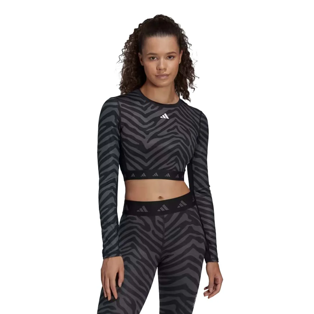 adidas - Women's Techfit Crop Long Sleeve Zebra T-Shirt (IB3609) - Image 2