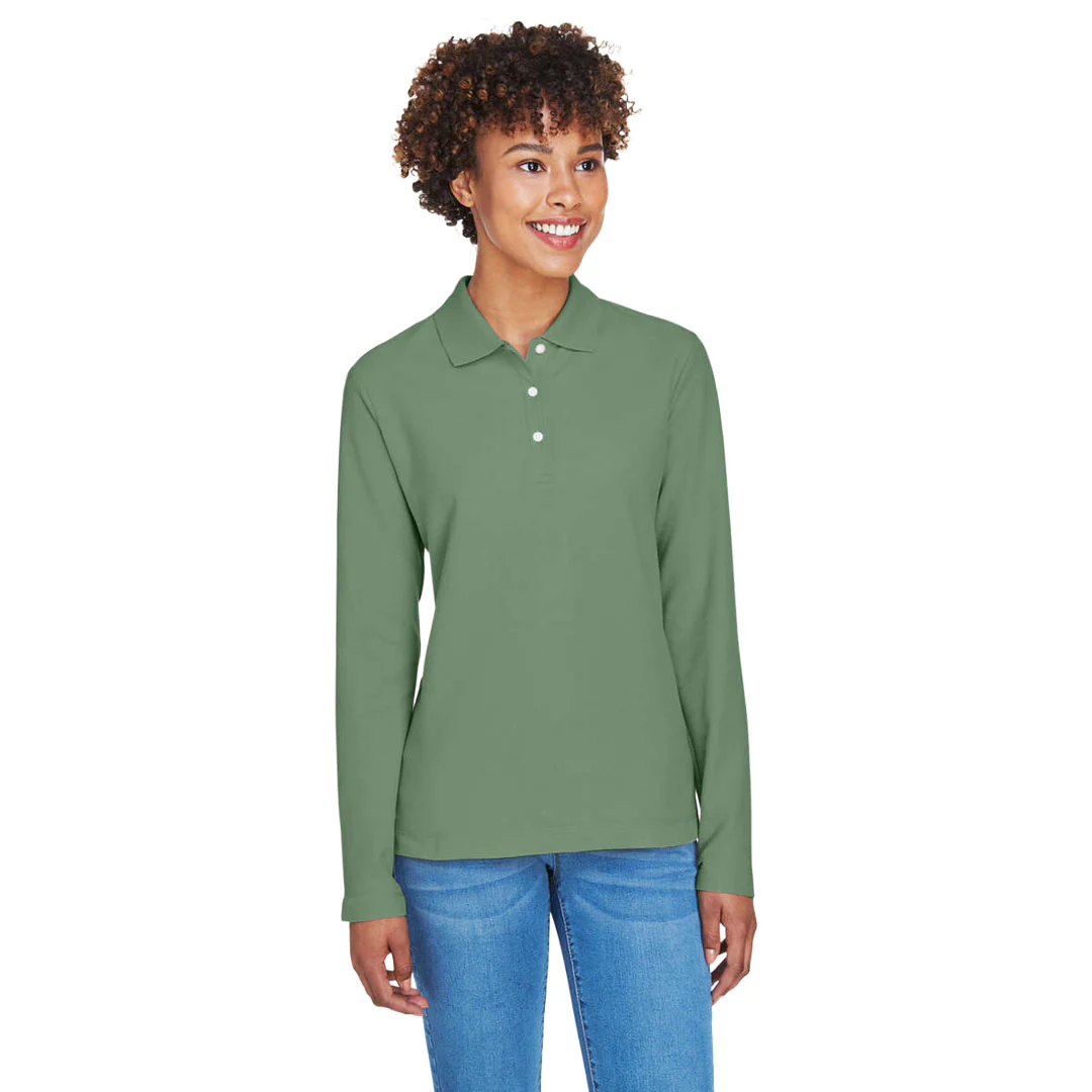Devon & Jones - Women's Pima Pique Long Sleeve Polo (D110W DILL) - Image 2