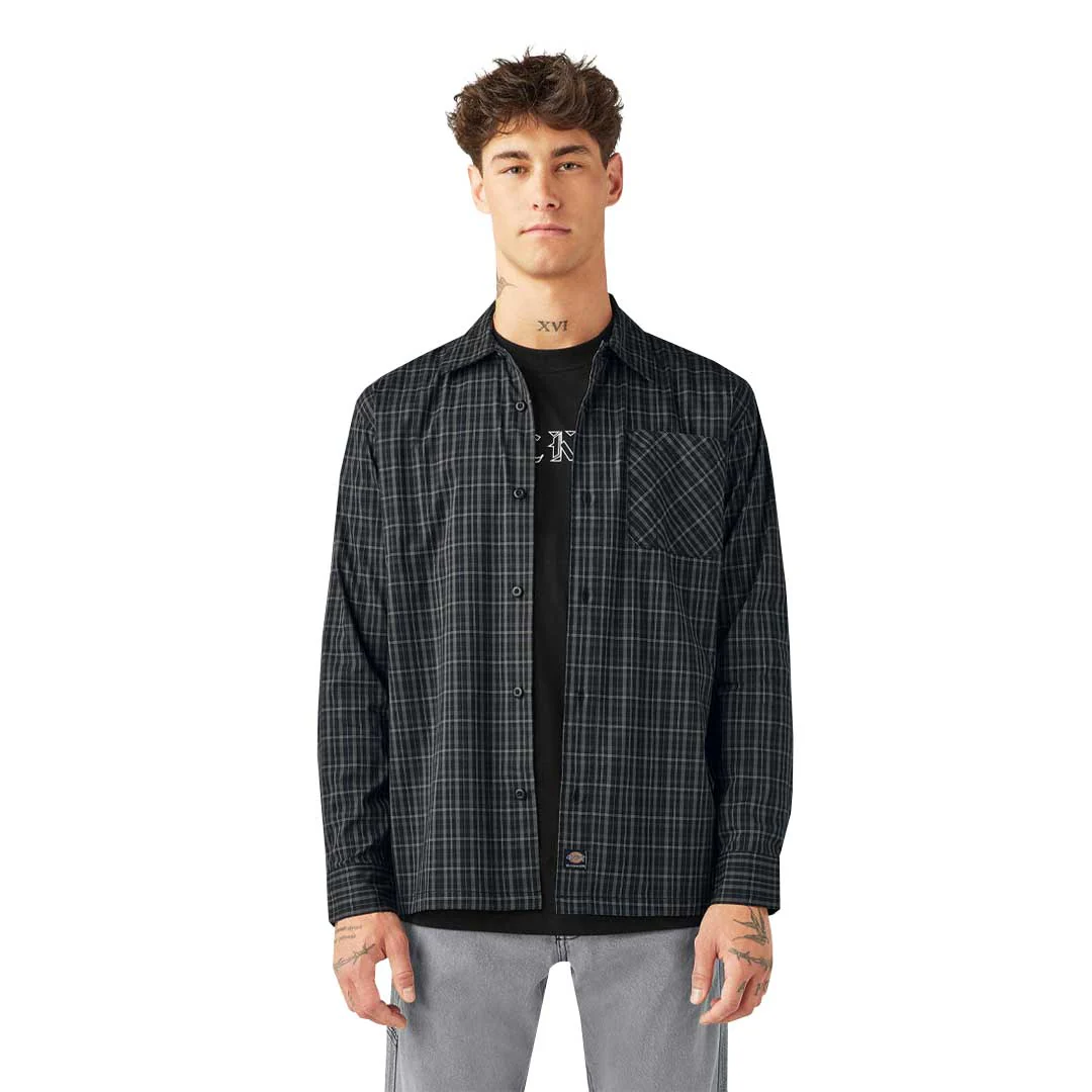 Dickies - Men's Woven Plaid Poplin Long Sleeve Shirt (A85SFBLK) - Image 2
