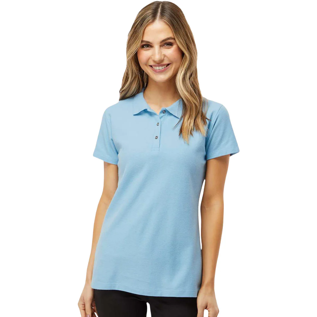 M&O - Women's Ring Spun Pique Polo (7600 LTBLU) - Image 2