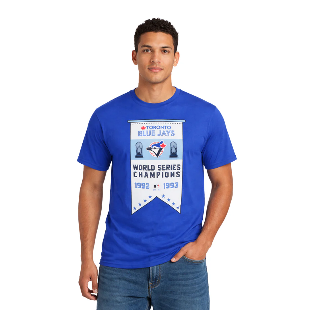 MLB - Men's Toronto Blue Jays 92 & 93 World Series Champions Flag T-Shirt (XVML0M3MSC3A1PB 43RYL) - Image 2