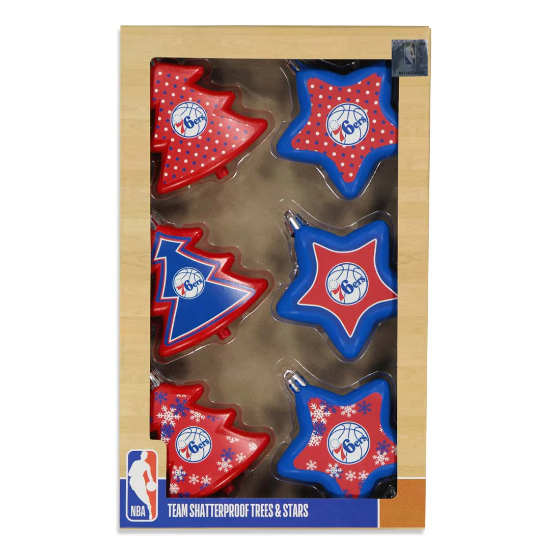 NBA - Philadelphia 76ers 6 Pack Tree & Star Ornament Set (76ERS-TREE-STAR-SET) - Image 2