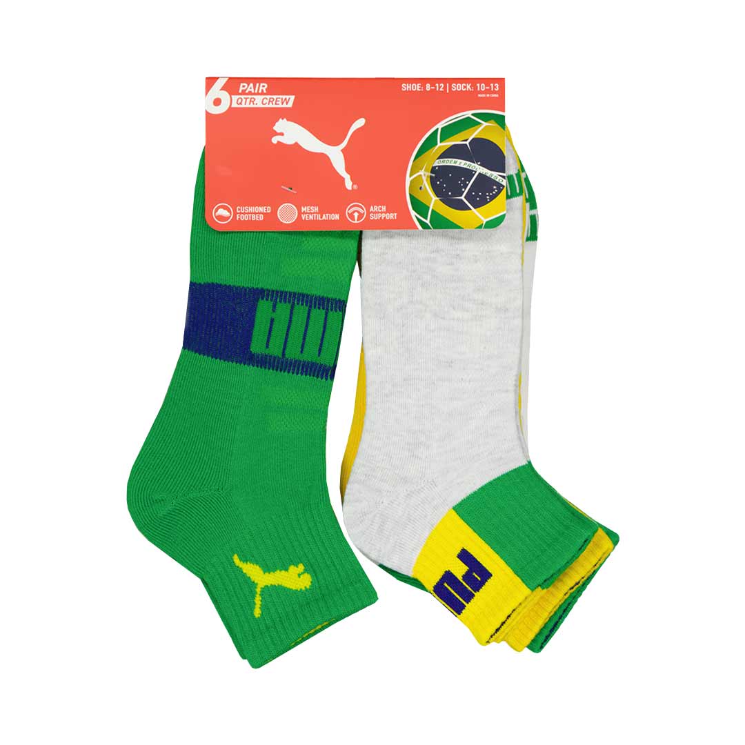 Puma - Unisex Brazil 6 Pack 1/4 Crew Socks (P602683 314) - Image 8